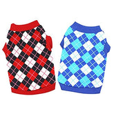 KUTKUT Pack of 2 Dog Cat Sleeveless Shirt, Brethable Plaid Cotton Argyle Pattern Top, Summer Clothes for Cats & Small Dogs ShishTzu, Poodle, Bichon Frise etc - kutkutstyle